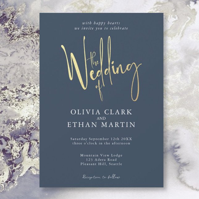 Modern enkel inbjudan till marin blå Guld-Elegant (Skapare uppladdad)