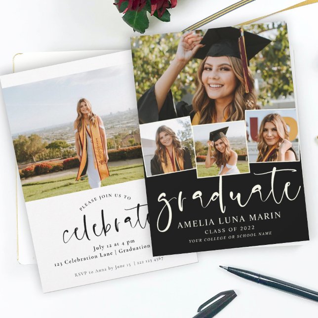 Modern enkel inbjudan till Photo Collage Studenten (Skapare uppladdad)