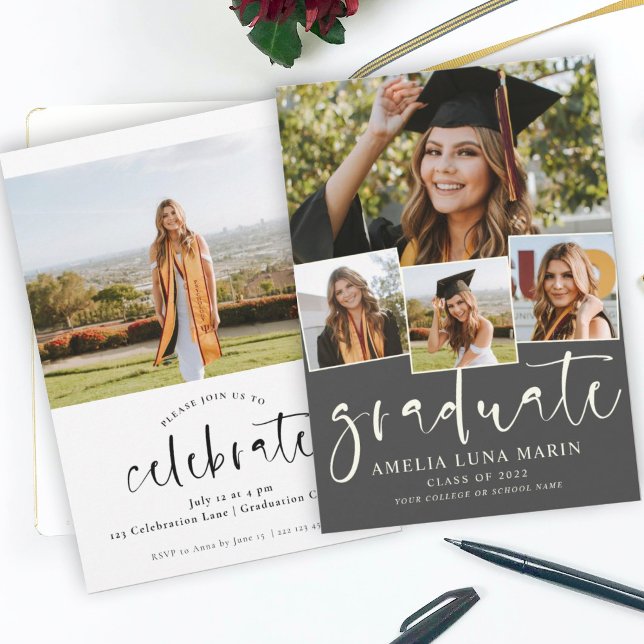 Modern enkel inbjudan till Photo Collage Studenten (Skapare uppladdad)