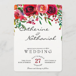 Modern enkel inbjudan till Röd ros-bröllop