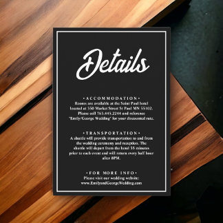 Modern enkel information om Bröllop med svart och  Tilläggskort