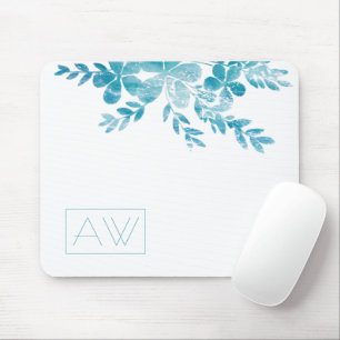 Modern enkel Initialer Blue Blommigt Personal Bran Musmatta