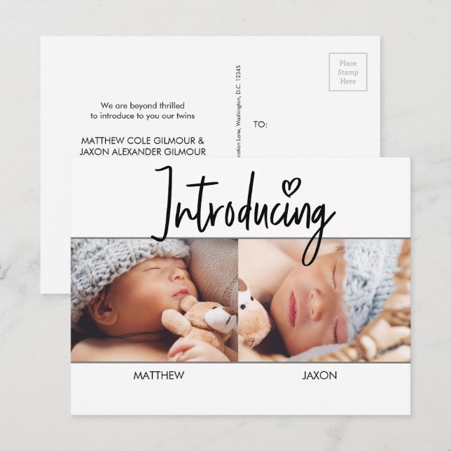 Modern enkel introduktion Foto på Twillingar i skr Meddelande Vykort (Fram/baksida)