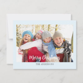 Modern Enkel Isblå Jul Flat Kort med Foto