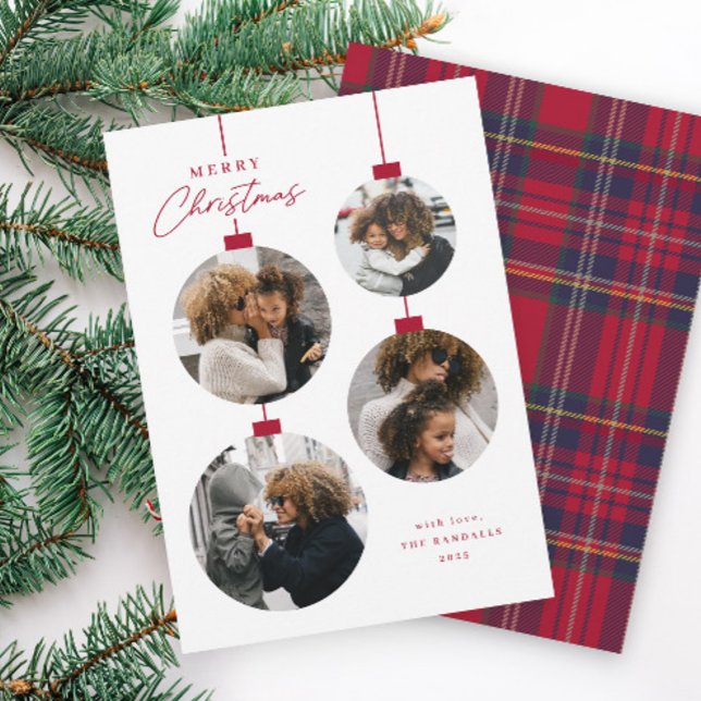 Modern Enkel Juldekoration 4 Foto Julkort (Modern Christmas Ornaments 4 Photo Collage Holiday Cards.)