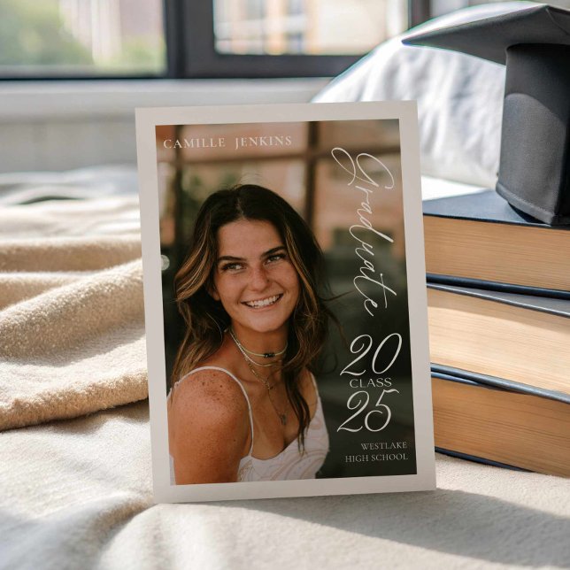 Modern enkel klass 2025 Studenten-meddelande Inbjudningar (Photo Graduate class 2025 card)