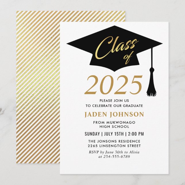 Modern enkel klass för 2025-Studentfesten Inbjudningar (Fram/baksida)