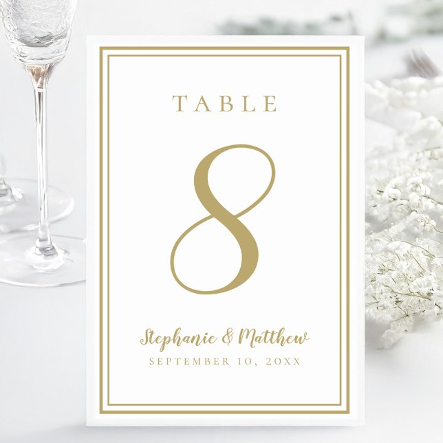 Modern Enkel Klassisk Guld Bröllopskustomiserad Bordsnummer (Modern Simple Classic Gold Wedding Customized Table Number)