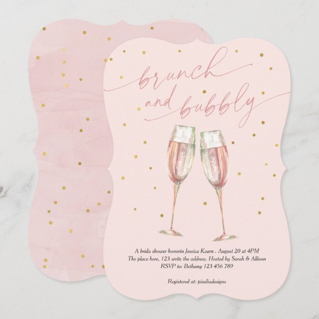 Modern  enkel knapp på bubblan, chic champagne inbjudningar (Fram/baksida)
