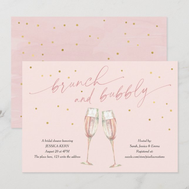 Modern  enkel knapp på bubblan, chic champagne inbjudningar (Fram/baksida)