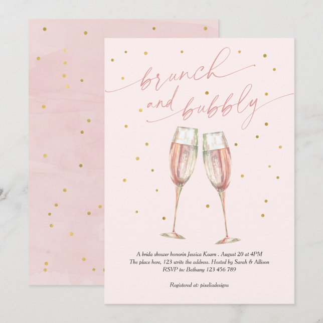 Modern  enkel knapp på bubblan, chic champagne inbjudningar (Fram/baksida)