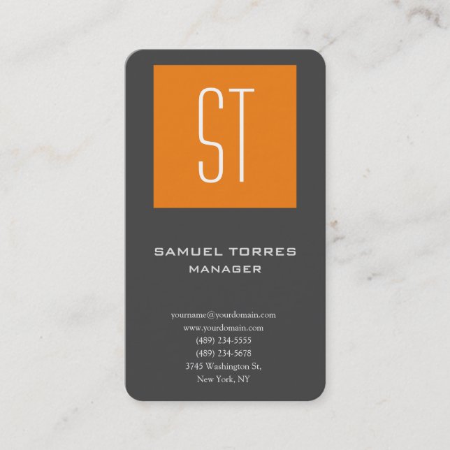 Modern enkel kreativ monogram orange grått visitkort (Framsida)