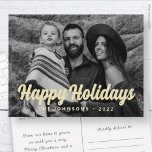 Modern enkel, kursiv Hälsning-familjfoto för skrip Helg Vykort<br><div class="desc">Design består av en enkel lekfull kursiv typografi. Lägg till familjens meddelande namn,  år och anpassningsbar. Finns här: http://www.zazzle.com/store/selectpartysupplies</div>