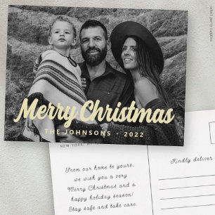 Modern enkel, kursiv Hälsning-familjfoto för skrip Helg Vykort