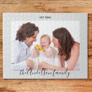 Modern Enkel Lekfull Skrift Familjefoto Pussel