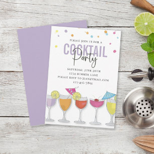 Modern enkel Lila av minimalistisk Party-cocktail Inbjudningar