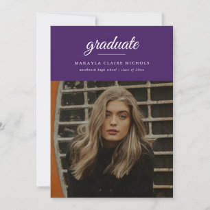 Modern enkel Lila av skript, foto Studenten Inbjudningar
