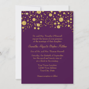 Modern enkel Lila Guld Glitter Elegant bröllop Inbjudningar