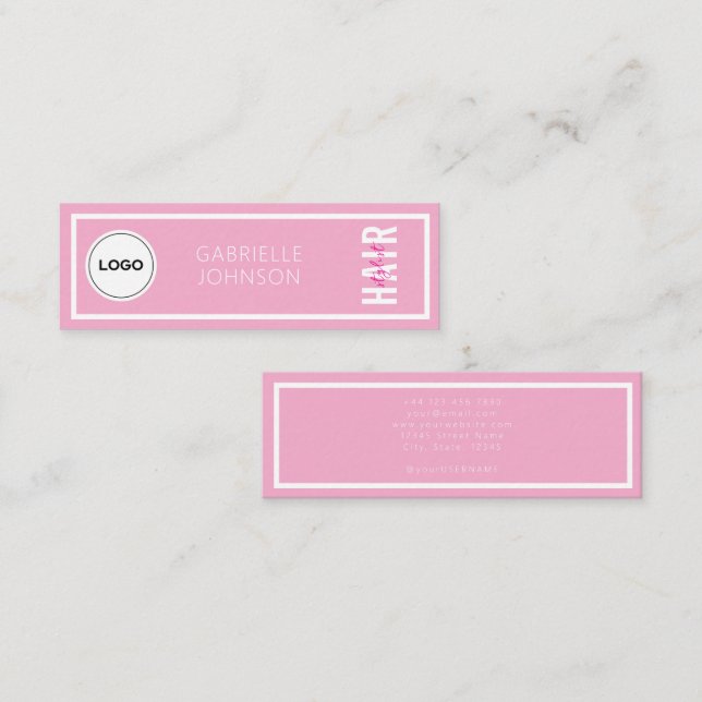 Modern Enkel Logo Rosé Vitt Hårstylist  Mini Visitkort (Fram/baksida)
