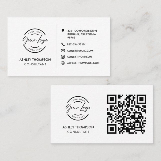 Modern Enkel Logo Sociala Ikon QR-kod Svart Vit Visitkort (Fram/baksida)