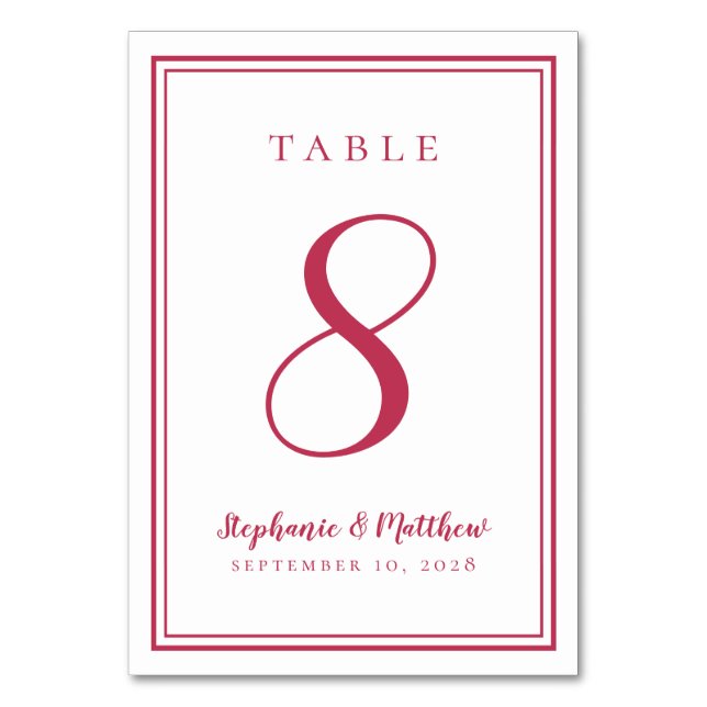 Modern enkel Magenta Red Bröllop Anpassningsbar Tr Bordsnummer (Framsidan)