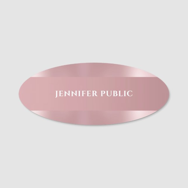 Modern Enkel Mall Elegant Roséguld Oval Namnbricka (Framsida)