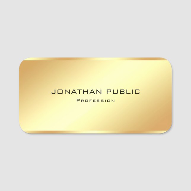Modern enkel mall för moderiktig glamorös guld- namnbricka (Framsida)