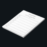 Modern enkel måltid för svart och vit Elegant Anteckningsblock<br><div class="desc">Det moderna anteckningsblocket för svartmåls- och vita måltider med en enkel layout med " måltidsplan " i en elegant- och chic-kalligrafi tillsammans med ditt namn och en mall för skriva på veckomenyn.</div>