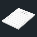 Modern enkel måltid för svart och vit Elegant Anteckningsblock<br><div class="desc">Det moderna anteckningsblocket för svartmåls- och vita måltider med en enkel layout med " måltidsplan " i en elegant- och chic-kalligrafi tillsammans med ditt namn och en mall för skriva på veckomenyn.</div>