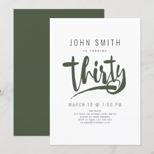 Modern, Enkel, Manlig Trettio-årsfirande Födelseda Inbjudningar