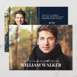 Modern enkel marin 2-PHOTO-Studentfest Inbjudningar