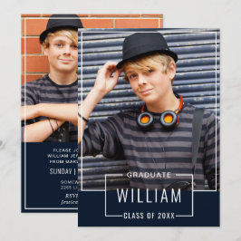 Modern enkel marin 2-PHOTO-Studentfest Inbjudningar