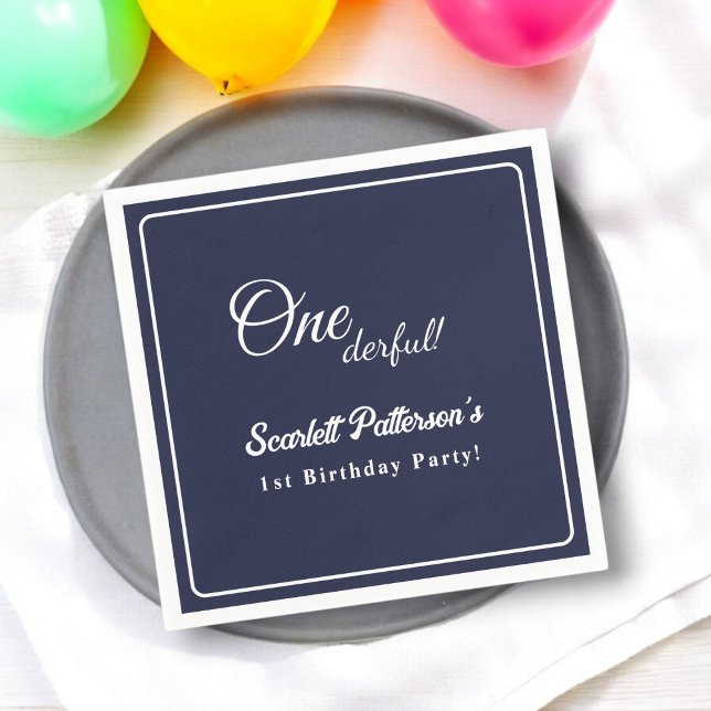 Modern enkel marin blå Elegant 1:a födelsedag Pappersservett (Skapare uppladdad)