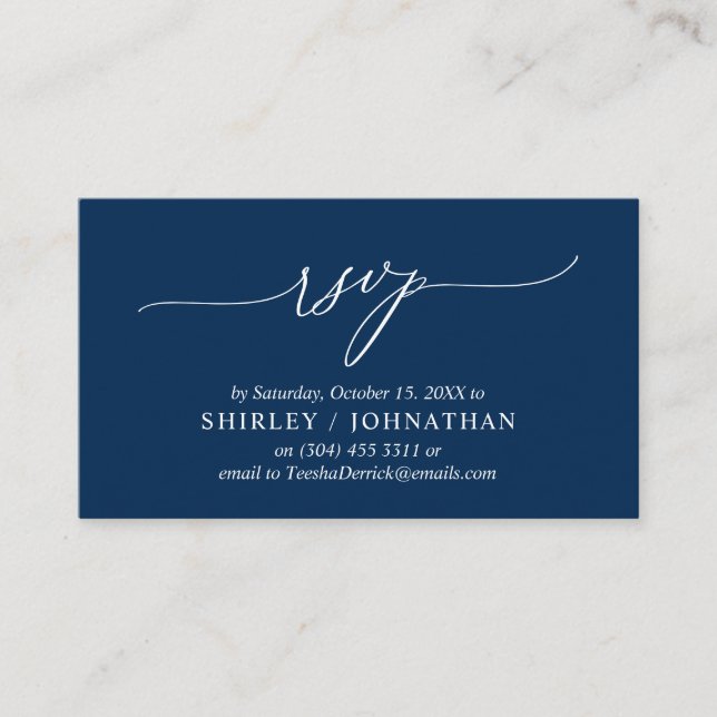 Modern enkel marin blå kalligrafi, Bröllop OSA Tilläggskort (Framsida)