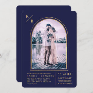 Modern enkel marin Bröllop i Guld Inbjudningar