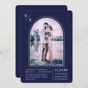 Modern enkel marin Bröllop i Silver Inbjudningar