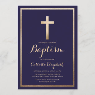 Modern enkel marin Guld Kor Gräns-baptism Inbjudningar
