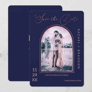 Modern enkel marinblå marsch Bröllop i Ro Guld Spara Datumet