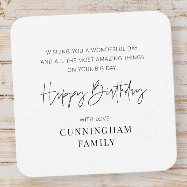 Modern enkel minimal Chic Grattis på födelsedagen Fyrkantigt Visitkort (Skapare uppladdad)