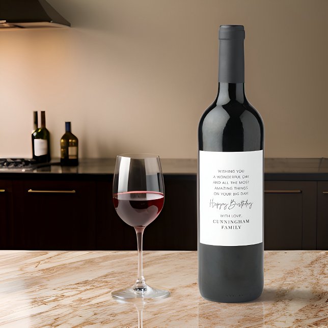 Modern enkel minimal Chic Grattis på födelsedagen Vinflaska Etikett (Skapare uppladdad)