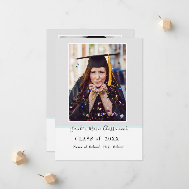 Modern Enkel Minimal Grå Aqua Teal Examen Meddelande (Fram/Back In Situ)