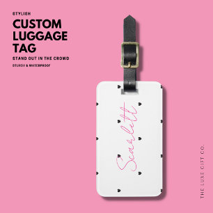 Modern enkel minimal Rosa Kärlek Heart Monogram Bagagebricka