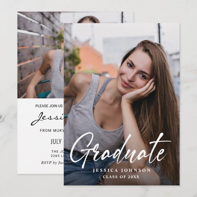 Modern enkel, minimalistisk 2-PHOTO-Studentfest Inbjudningar (Fram/baksida)