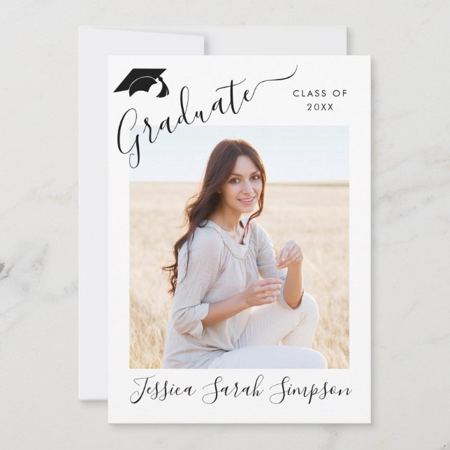 Modern enkel, minimalistisk 2-PHOTO-Studentfest Inbjudningar (Framsida)