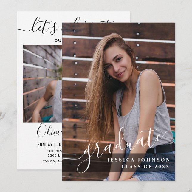 Modern enkel, minimalistisk 2-PHOTO-Studentfest Inbjudningar (Fram/baksida)