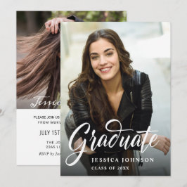 Modern enkel, minimalistisk 2-PHOTO-Studentfest Inbjudningar