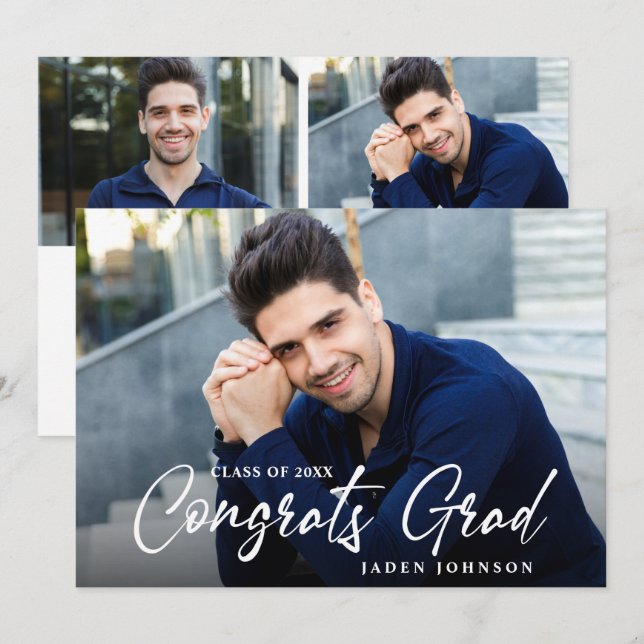 Modern enkel, minimalistisk 3-PHOTO-Studentfest Inbjudningar (Fram/baksida)