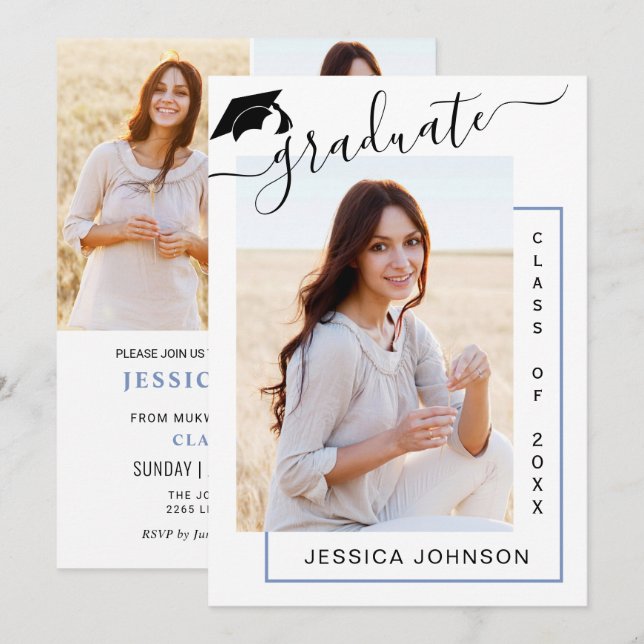 Modern enkel, minimalistisk 4-PHOTO-Studentfest Inbjudningar (Fram/baksida)