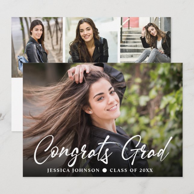 Modern enkel, minimalistisk 4-PHOTO-Studentfest Inbjudningar (Fram/baksida)