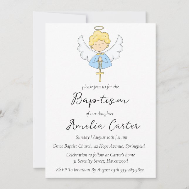 Modern enkel, minimalistisk baptism-inbjudan inbjudningar (Framsida)